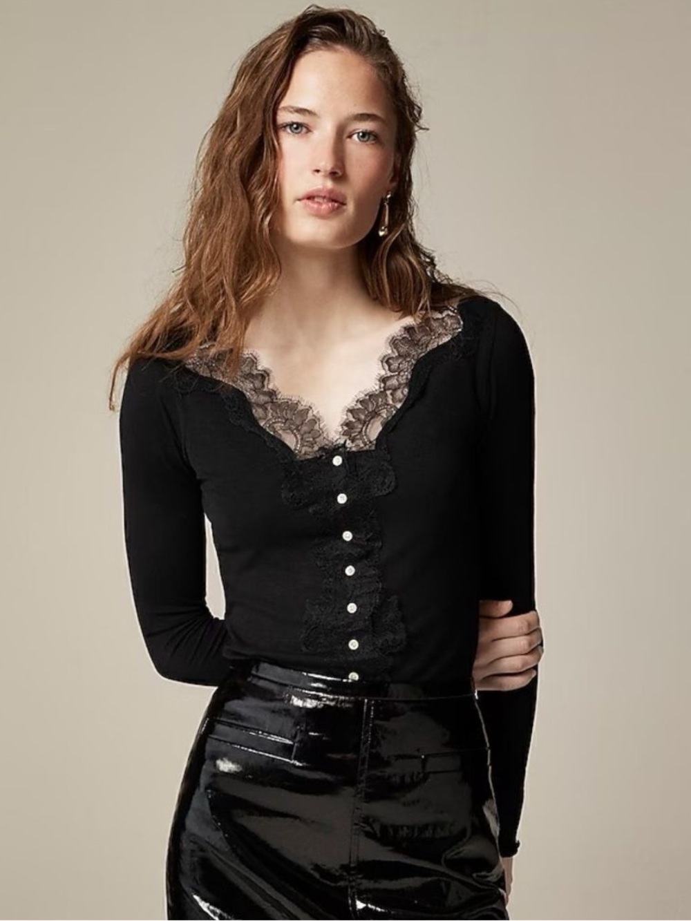 J. Crew Black Lace-Trim Top